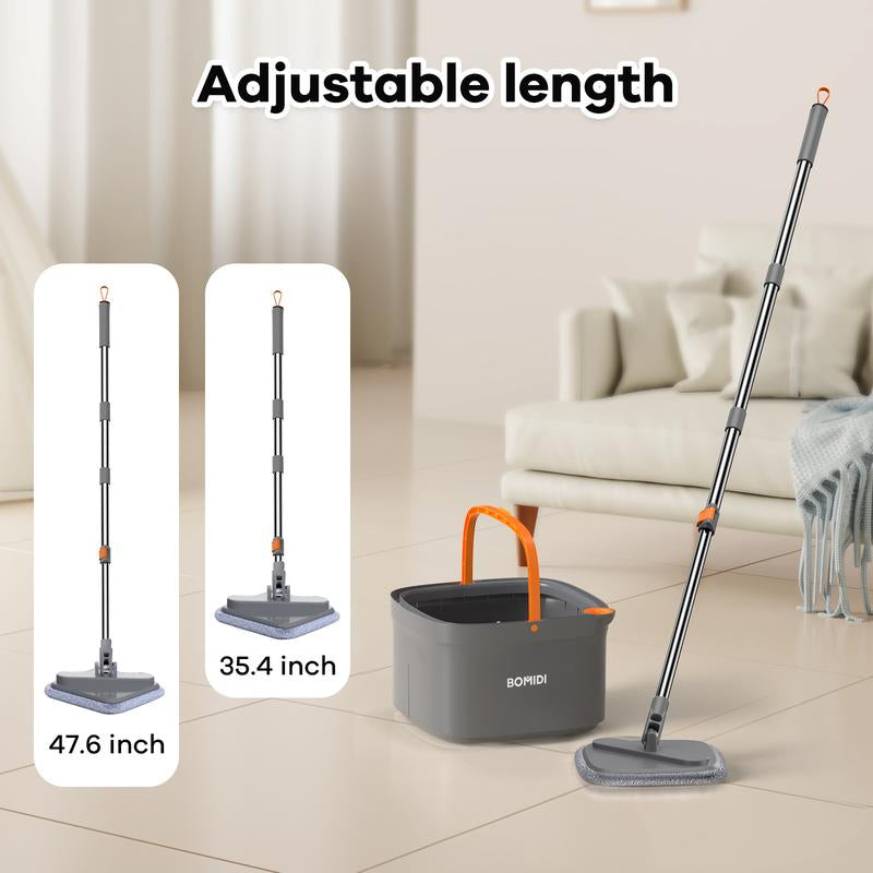 BOMIDI Spin Mop and Bucket System, Includes Spin Mop, Washable Microfiber Mop Pad, Separation Dirty Water from the Clean Water Bucket