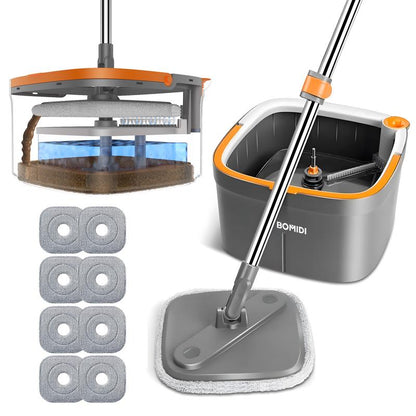 BOMIDI Spin Mop and Bucket System, Includes Spin Mop, Washable Microfiber Mop Pad, Separation Dirty Water from the Clean Water Bucket