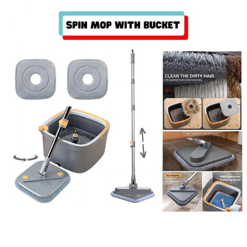 BOMIDI Spin Mop and Bucket System, Includes Spin Mop, Washable Microfiber Mop Pad, Separation Dirty Water from the Clean Water Bucket