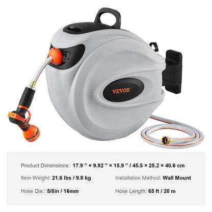 VEVOR *100FT Retractable Garden Hose Reel – Auto Rewind, 9-Pattern Nozzle, 180° Swivel, Lockable Length, Slow Return, Wall-Mounted for Effortless Watering & Cleaning