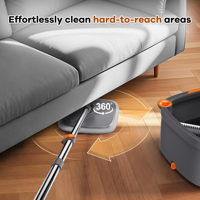 BOMIDI Spin Mop and Bucket System, Includes Spin Mop, Washable Microfiber Mop Pad, Separation Dirty Water from the Clean Water Bucket