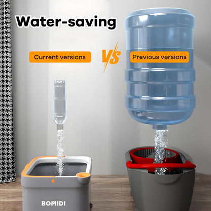 BOMIDI Spin Mop and Bucket System, Includes Spin Mop, Washable Microfiber Mop Pad, Separation Dirty Water from the Clean Water Bucket